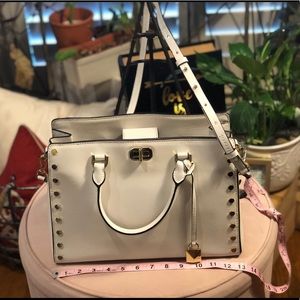 Michael Kors Sylvie Large Studded White Leather 👜